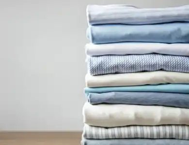 Stack Of Folded Light Blue Clothes